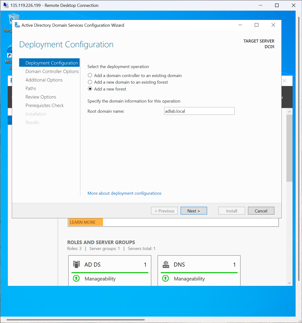 AD DS Deployment Configuration New Forest