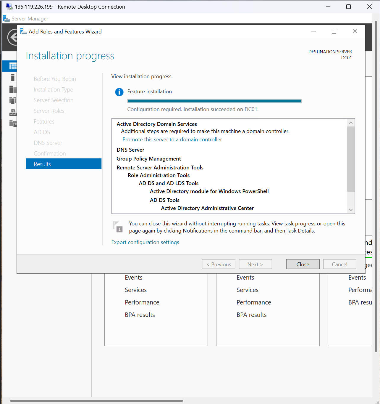 Add Roles Results Promote to DC Prompt