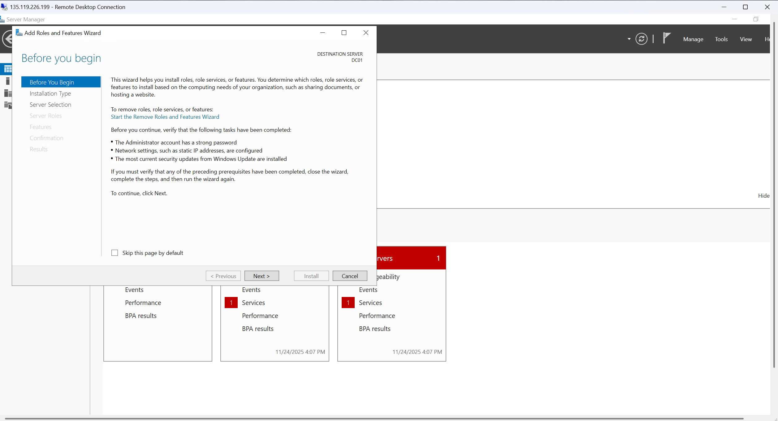 Add Roles Wizard Before You Begin