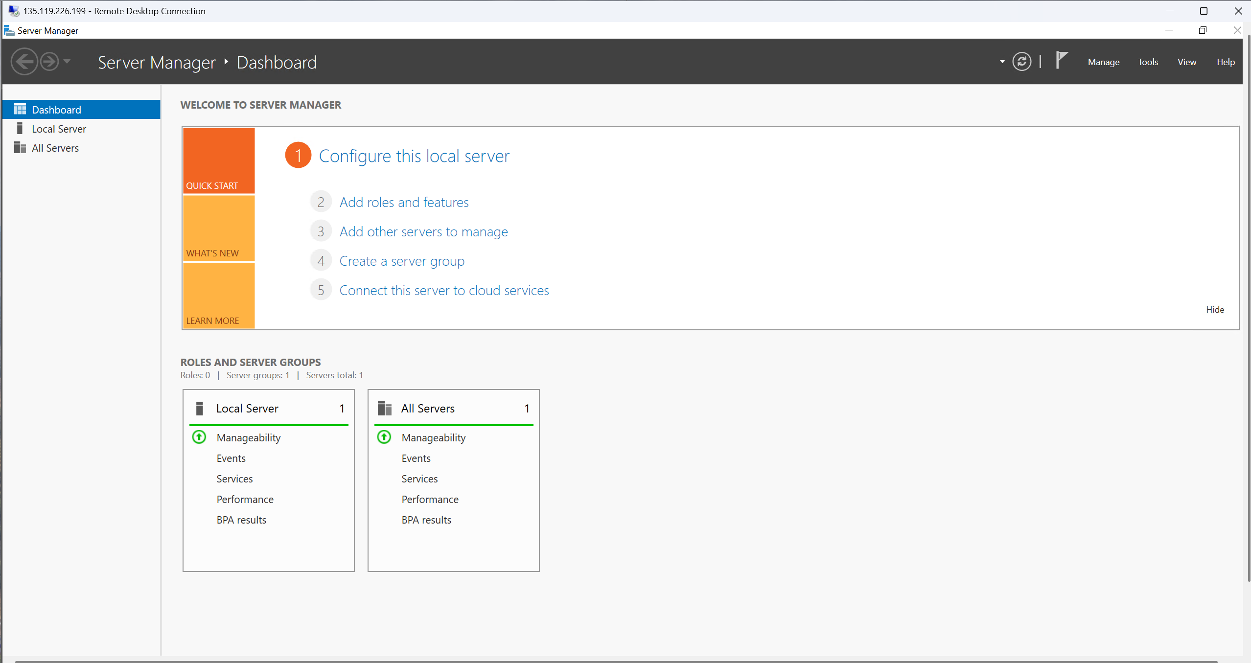 Windows Server Manager Dashboard Fresh Install