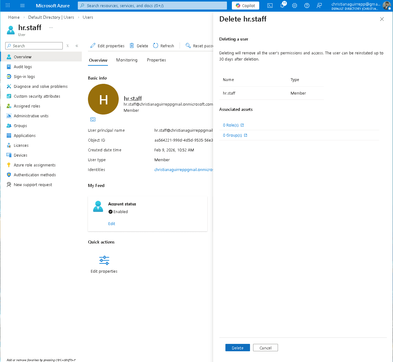 Account deletion confirmation