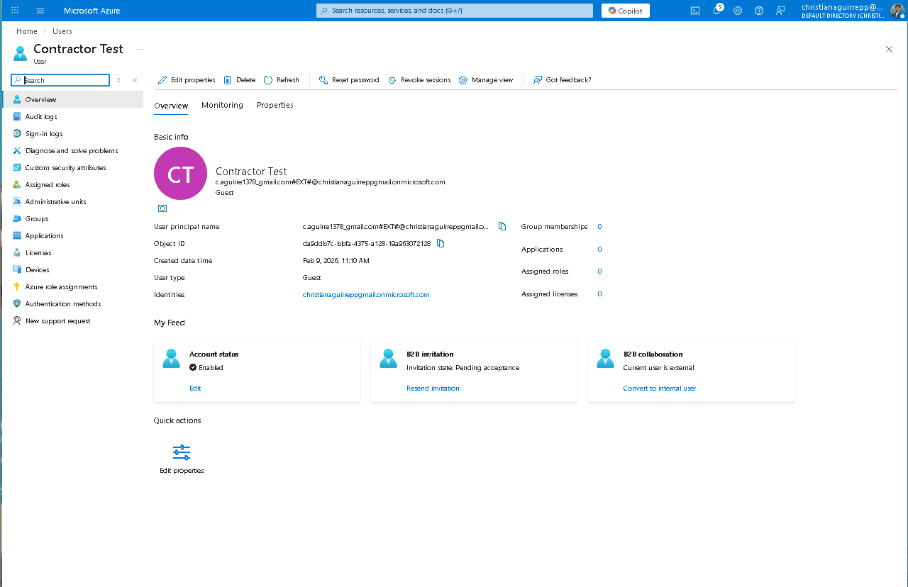 Contractor guest account
