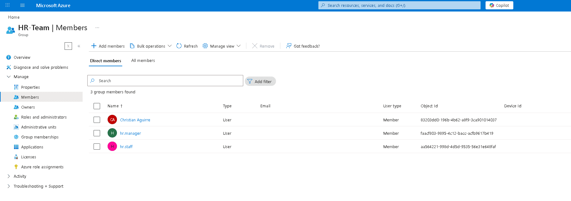 HR-Team add members panel