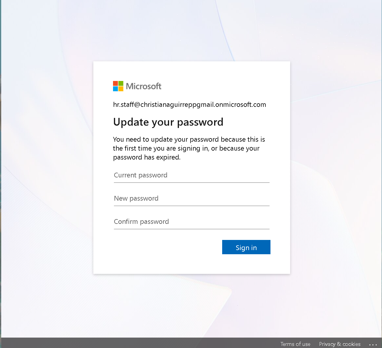 First sign-in password update prompt