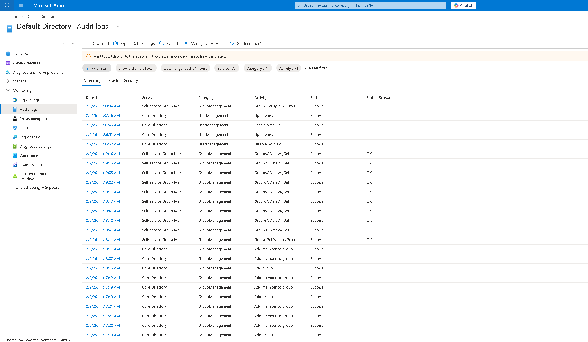 Audit logs user events