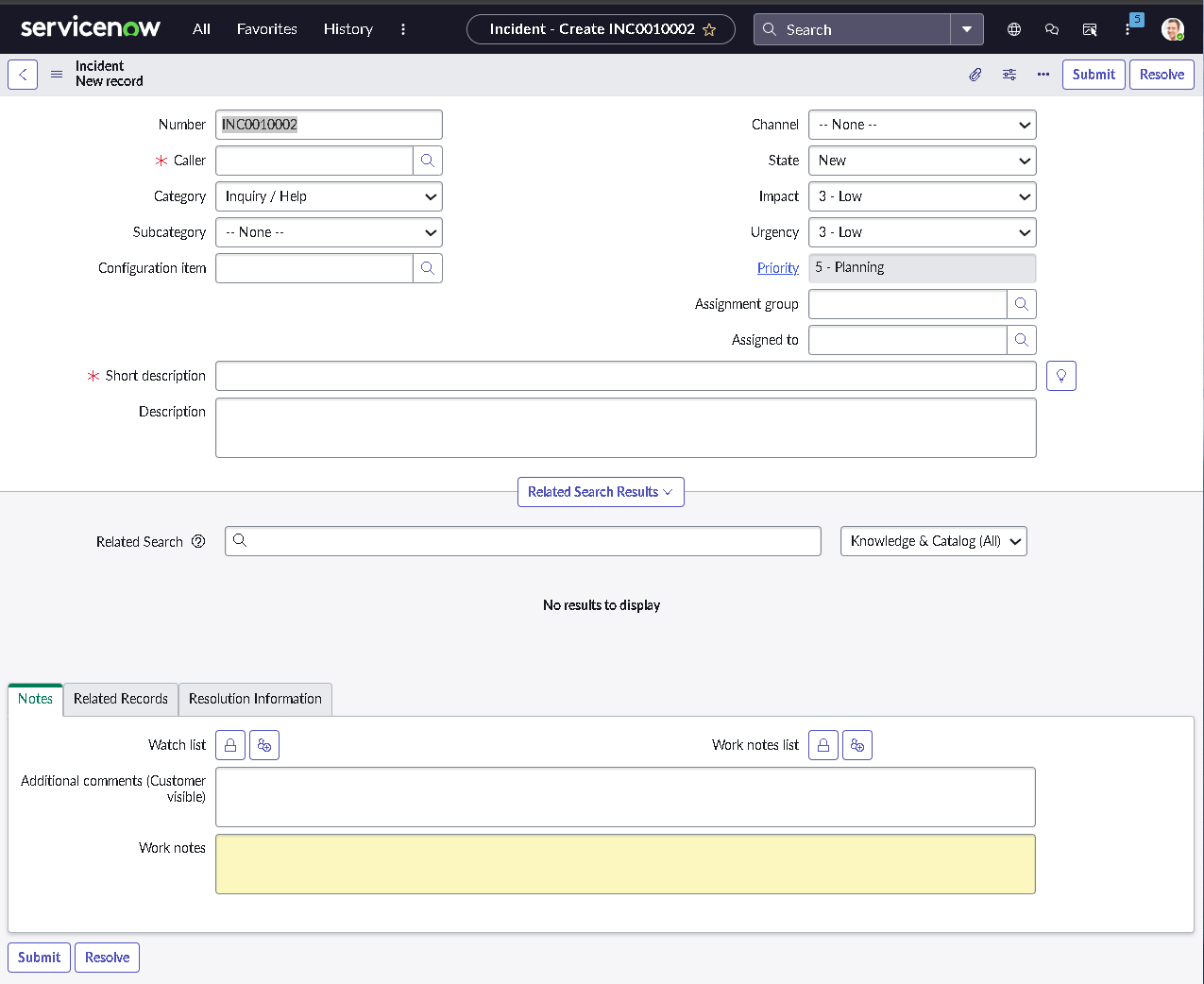Streamlined incident form