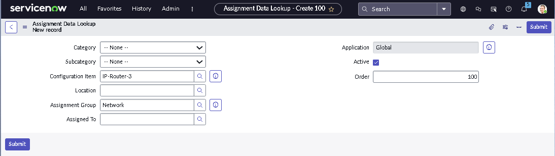 Assignment data lookup record