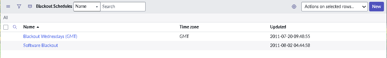 Blackout schedules list view