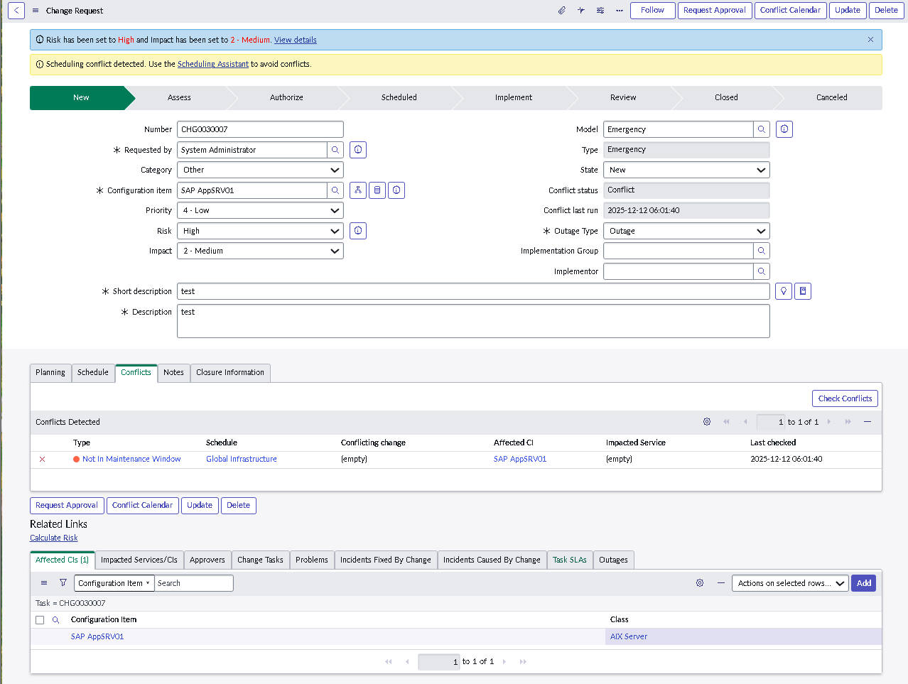 Conflict detected banner on change form