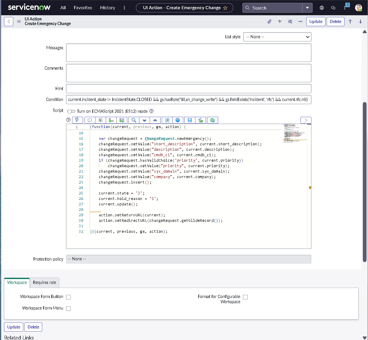 State choice restriction via dictionary entry