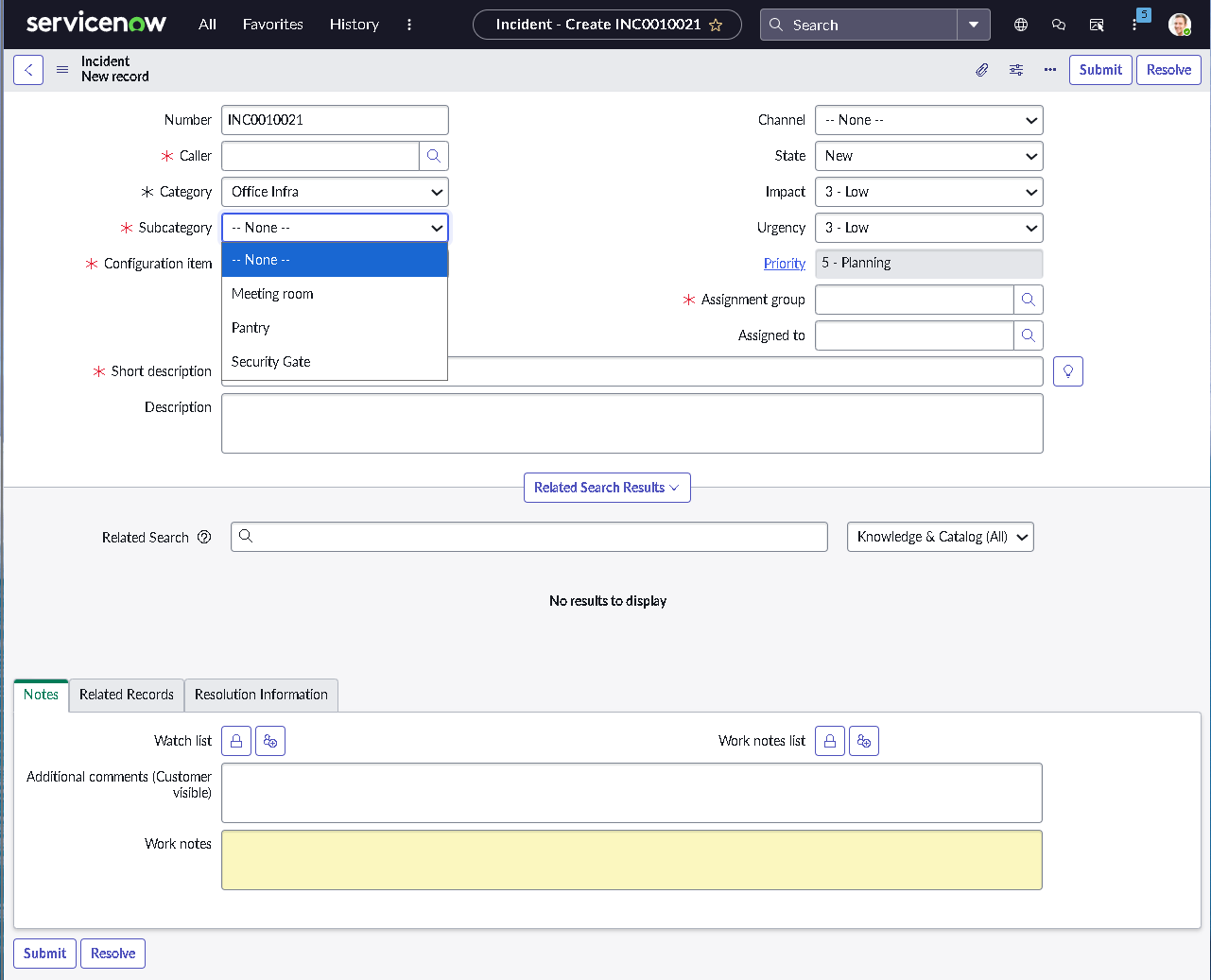 Category and subcategory dependency