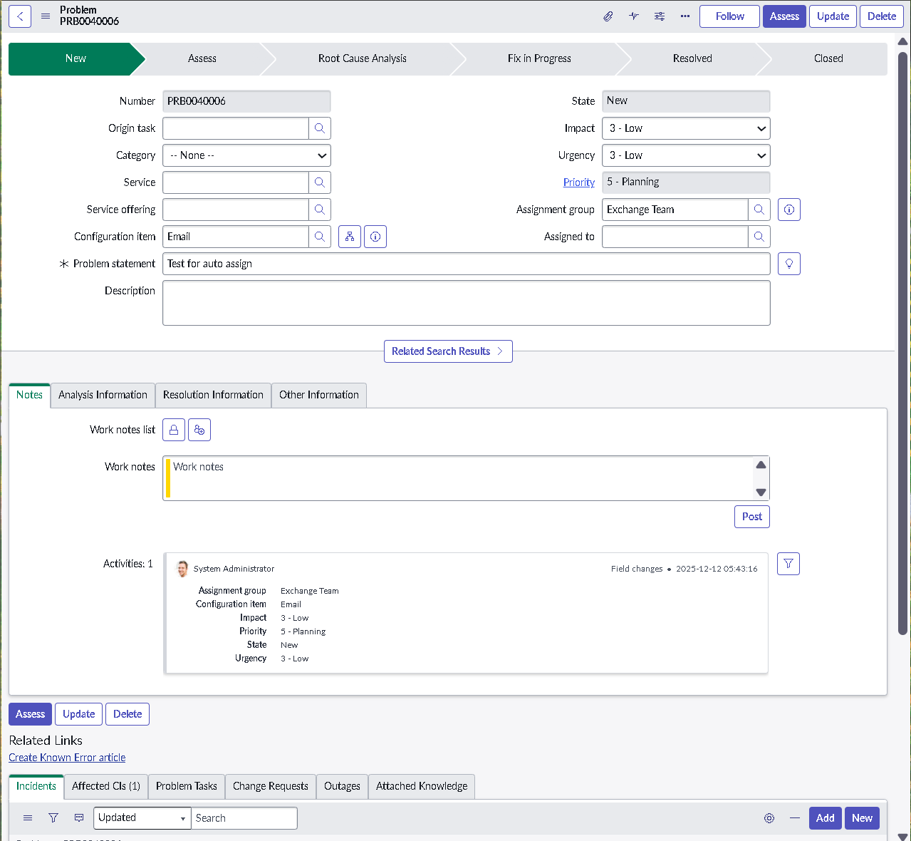 Problem workflow state auto assignment test