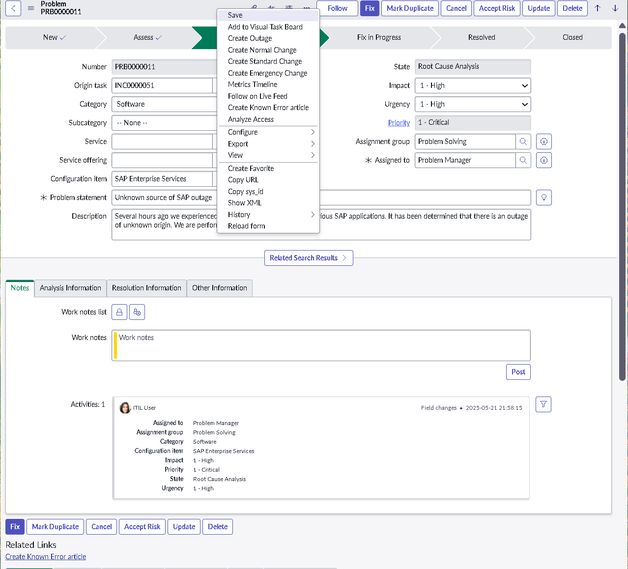 Root cause analysis fields enforced