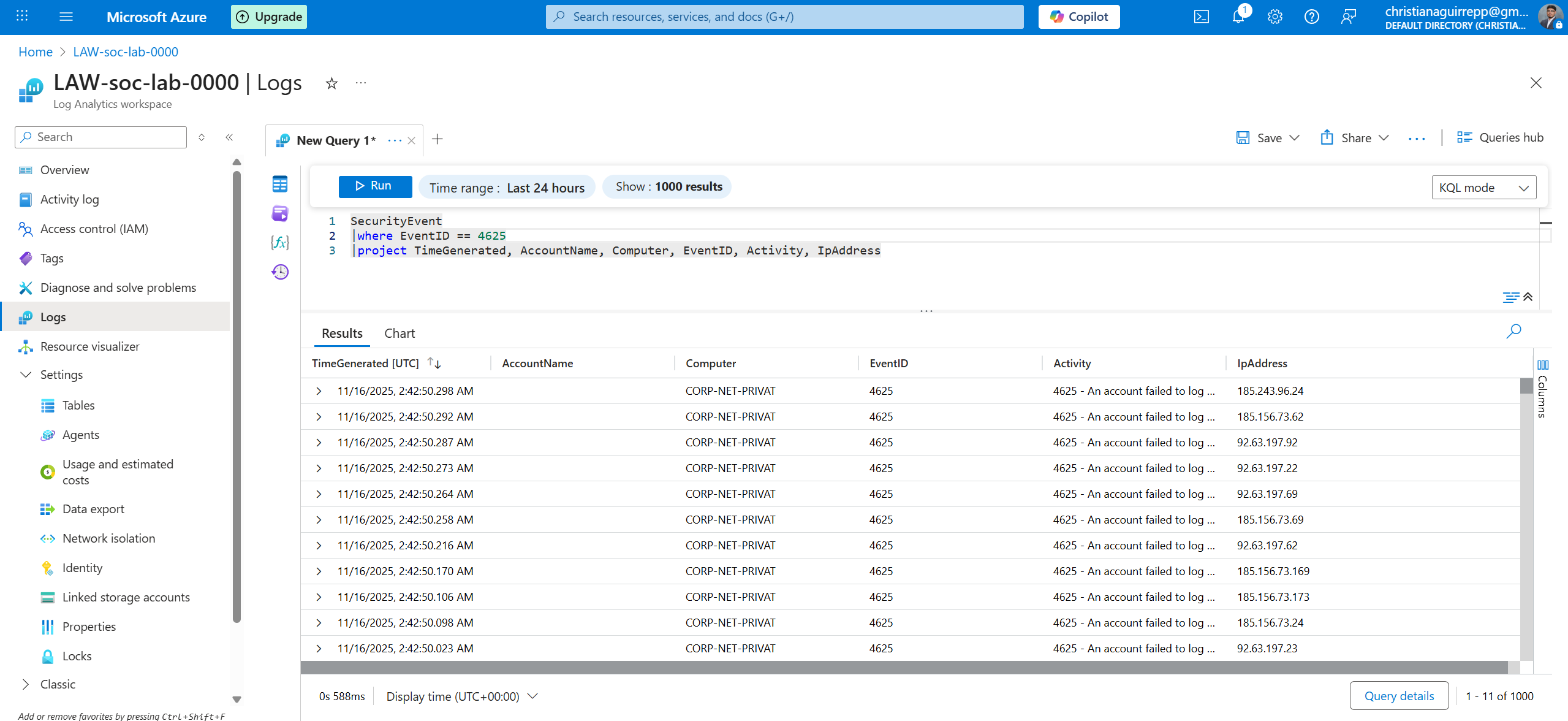 Raw attacker logs in Log Analytics