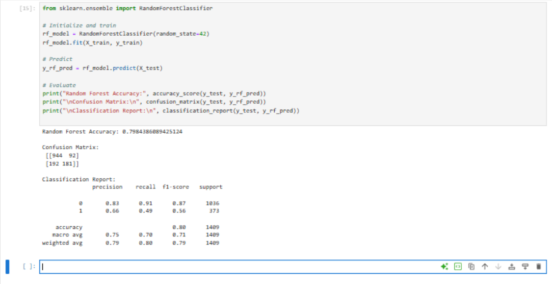 Random Forest evaluation output