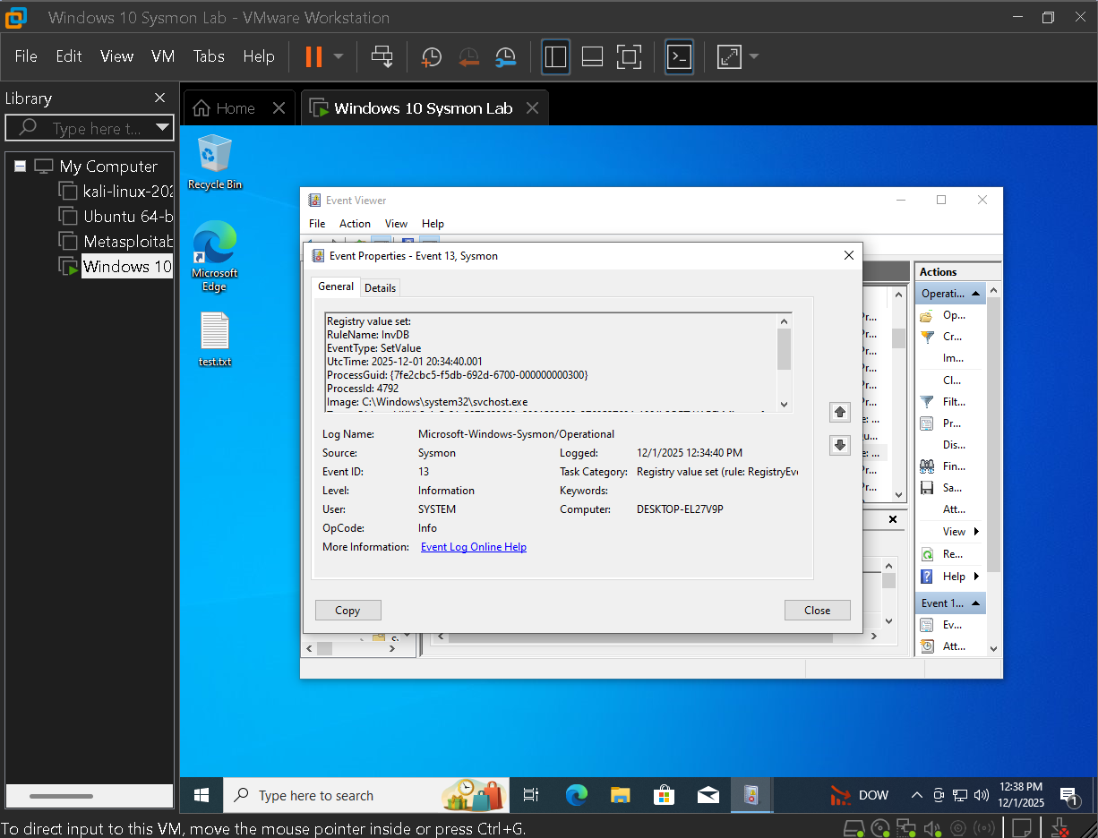 Sysmon Event ID 13 registry value set