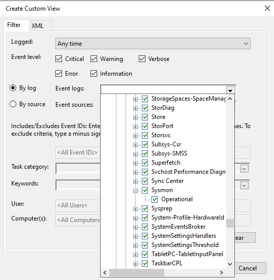 Event Viewer filter by source