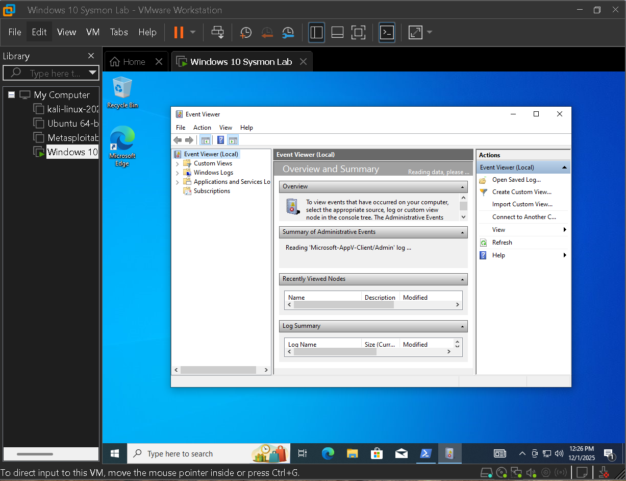 Initial Event Viewer view
