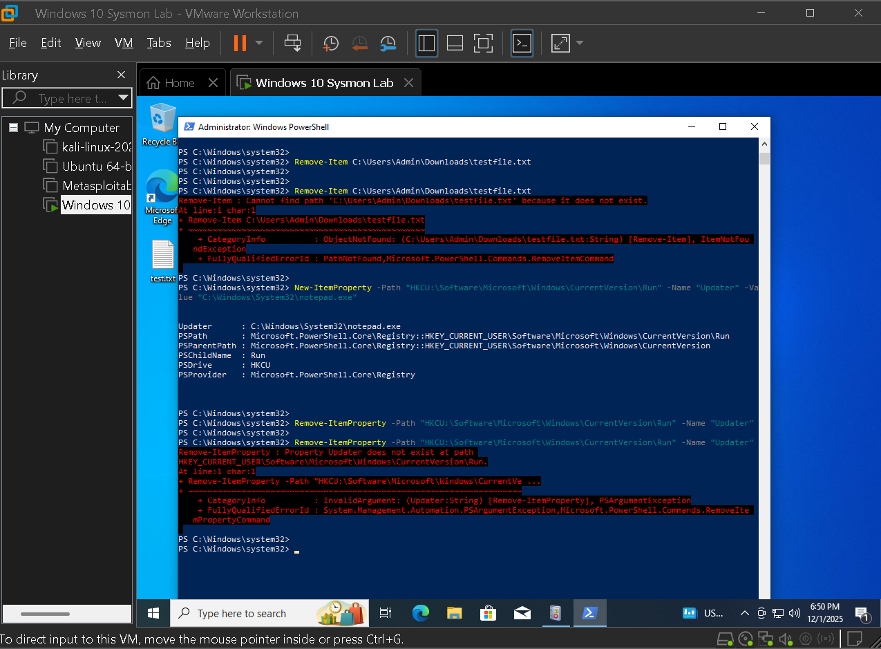 Run key removal attempt