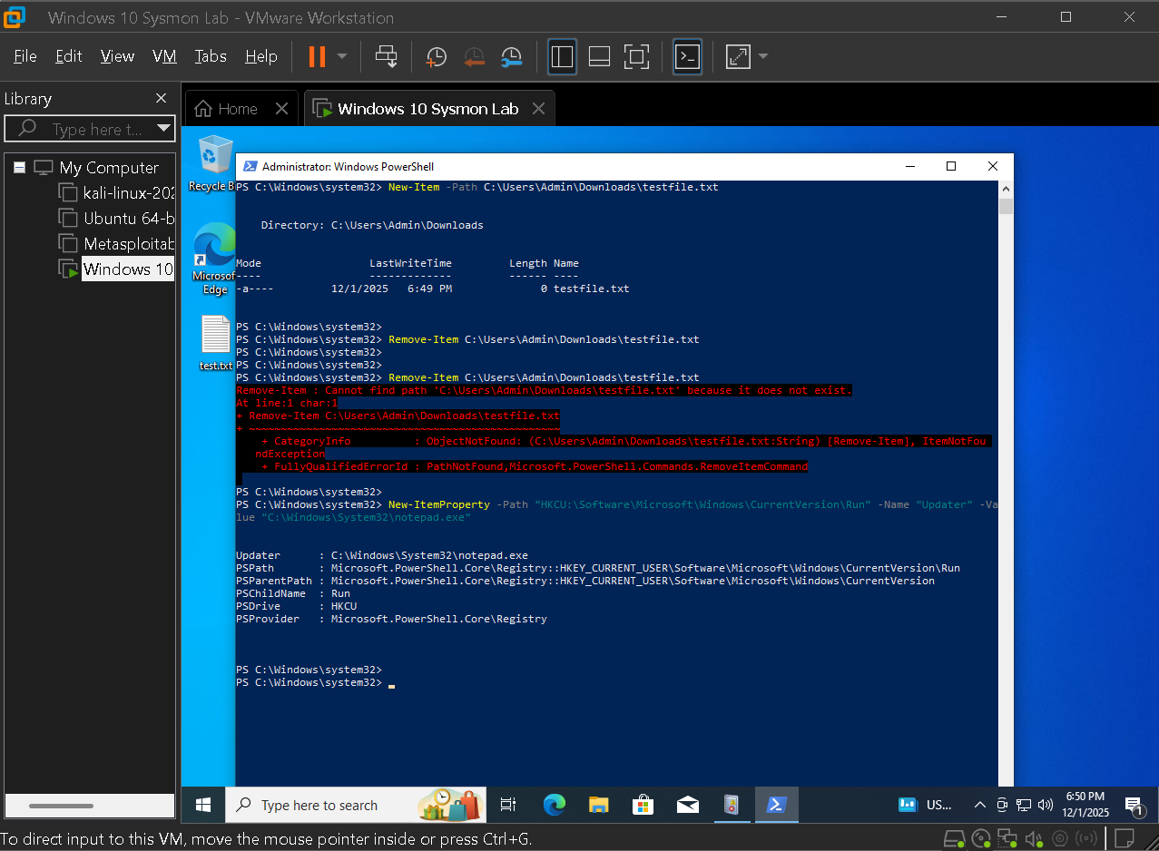 Run key configuration view