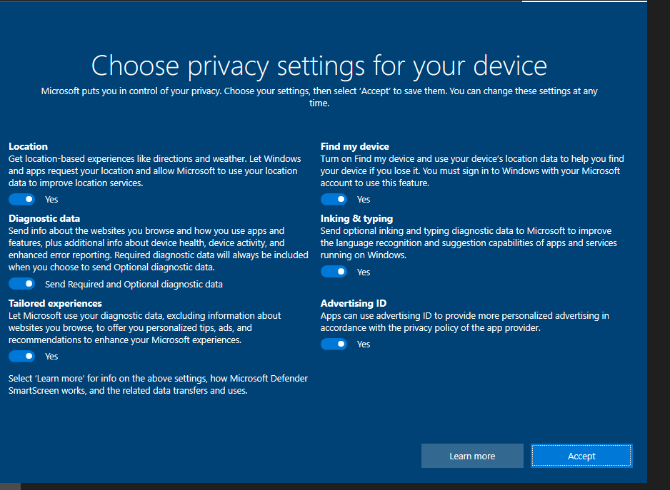Windows 10 privacy settings